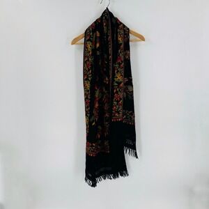 Kashmir Hand Embroidered Black Floral Shawl Scarf Wrap